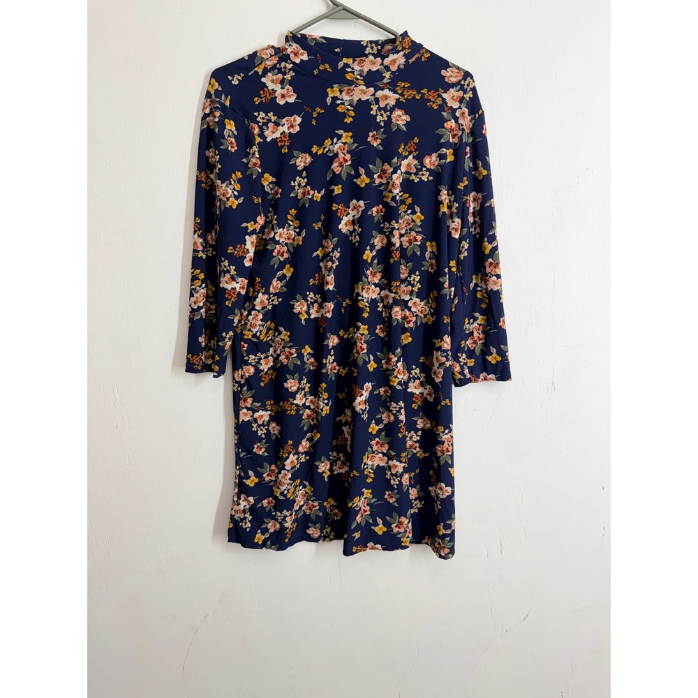 As U Wish Navy Blue Floral Mock Neck 3/4 Sleeve Shift Dress Large A99A8101F52
